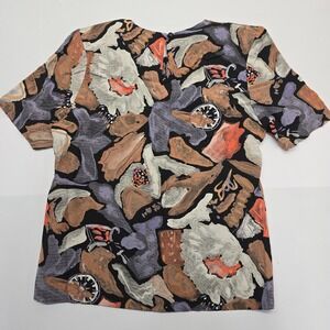 Stephanie Queller Petite Vintage 90s Abstract Rayon Blouse Multi Color Size 6